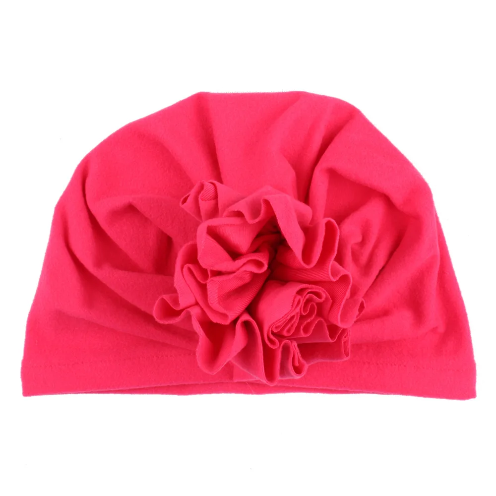 Ideacherry/1 шт., модная детская шапка, детская шапочка из хлопка с цветочным рисунком, эластичная детская чалма-шапочка для новорожденных, мягкие шапочки для маленьких девочек 0-4 лет - Цвет: Rose