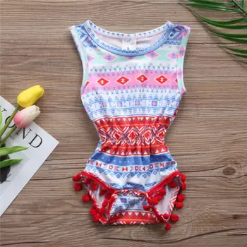 

Retro Vintage Baby Girl Geometric Rompers Sleeveless Toddler Infant Baby Girls Romper Tassel Jumpsuit Sunsuit Outfits Clothes