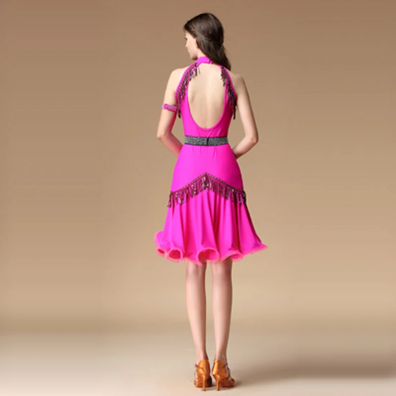 

New Sexy Deep V Neck Women Latin Dance Dress Latin Dance Practice Costume Adult Performance Skirt 4 Piece Outfit Black