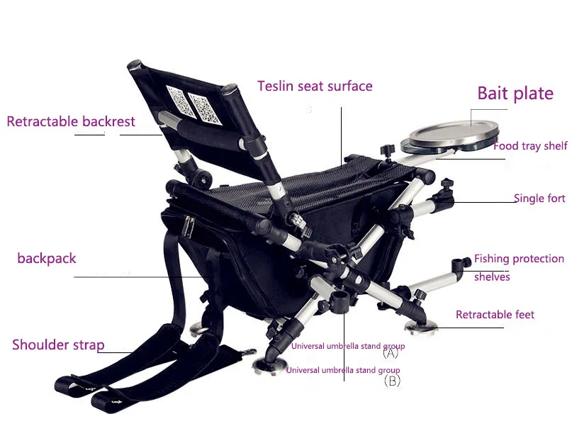 Новинка, складное рыболовное кресло, портативный рыболовный стул с выдвижными ножками, светильник, многофункциональные пляжные стулья с сумкой