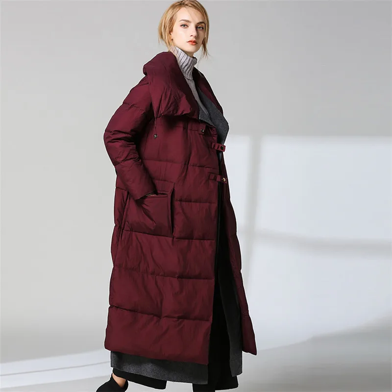 Женская зимняя куртка на утином пуху, новинка, верхняя одежда, пальто, женское длинное повседневное теплое пуховое пальто, женская длинная парка YY003 - Цвет: Red wine