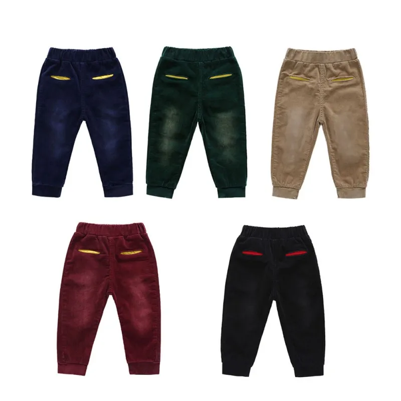 

High Quality Baby Boy Elastic Cotton Straight Washed Long Pants New Kid Children Fashion Spring Autumn Warm Solid Clothing Pants