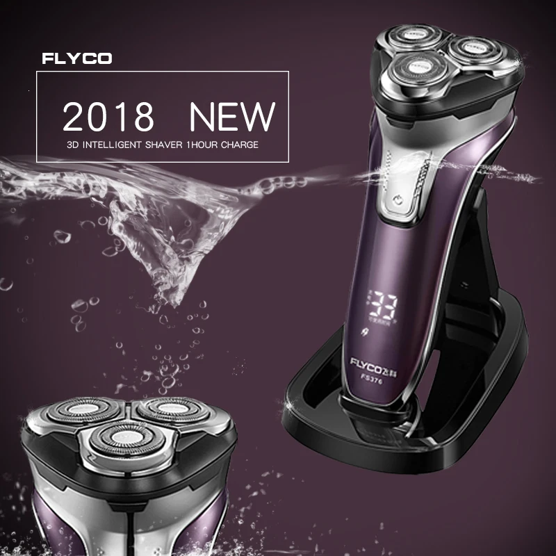 Flyco 3D floating head Rechargeable Portable body washable Electric Shaver Led Light Fast Charge Triple Blade barbeador FS376