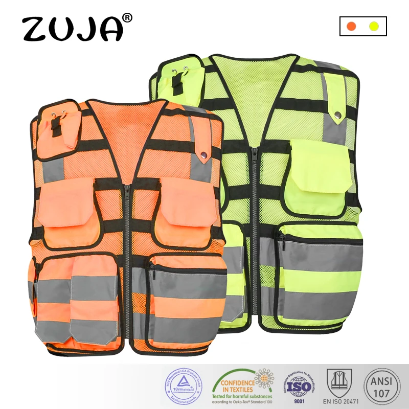 

High Visibility Reflective Men Women Breathable Safety Vest with Pockets Traffic Protective Workwear
