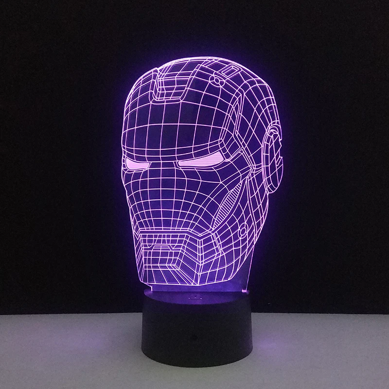 3D настольная лампа 10 светодиодных ламп ночники Мстители из комиксов Marvel маска Железного человека для прикроватного фонарь для спальни Birtthday