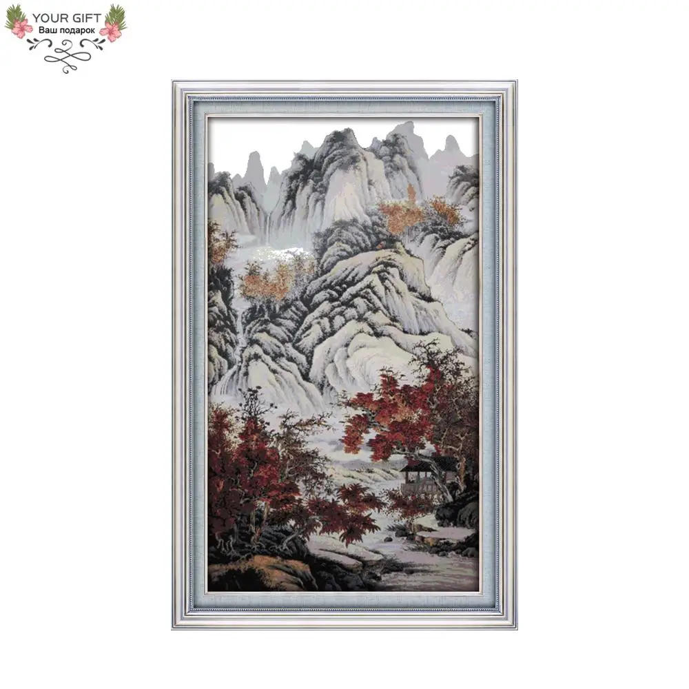 

Your Gift F153 14CT 11CT Counted and Stamped Home Decoration China Autumn Mountains And Red Trees Embroidery Cross Stitch kits
