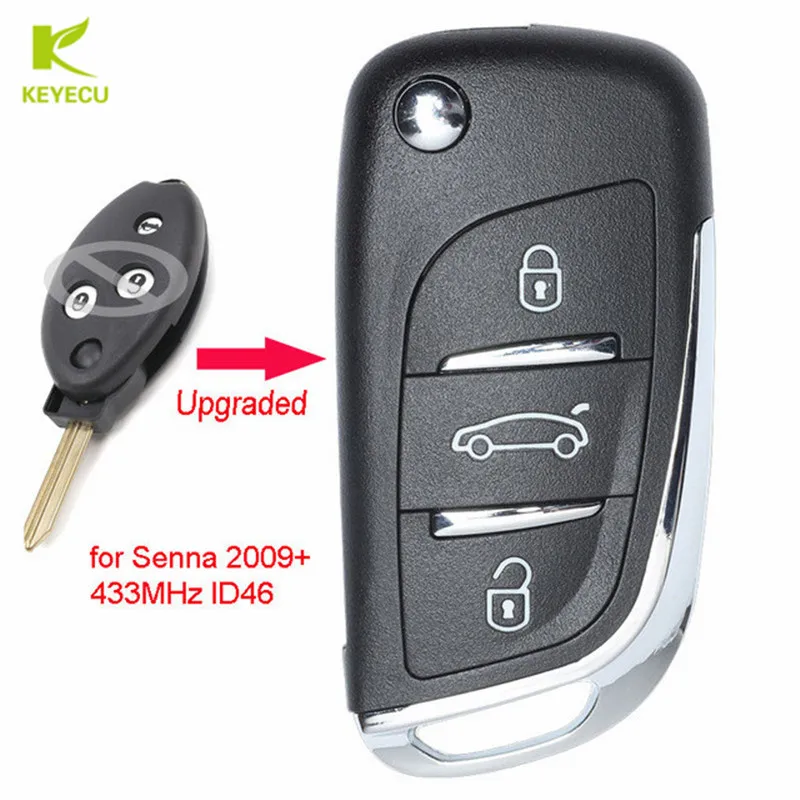 

KEYECU Upgraded Flip Remote Car Key Fob 3 Button 434MHz ID46 for Peugeot Senna 2009+ With Uncut Blade SX9