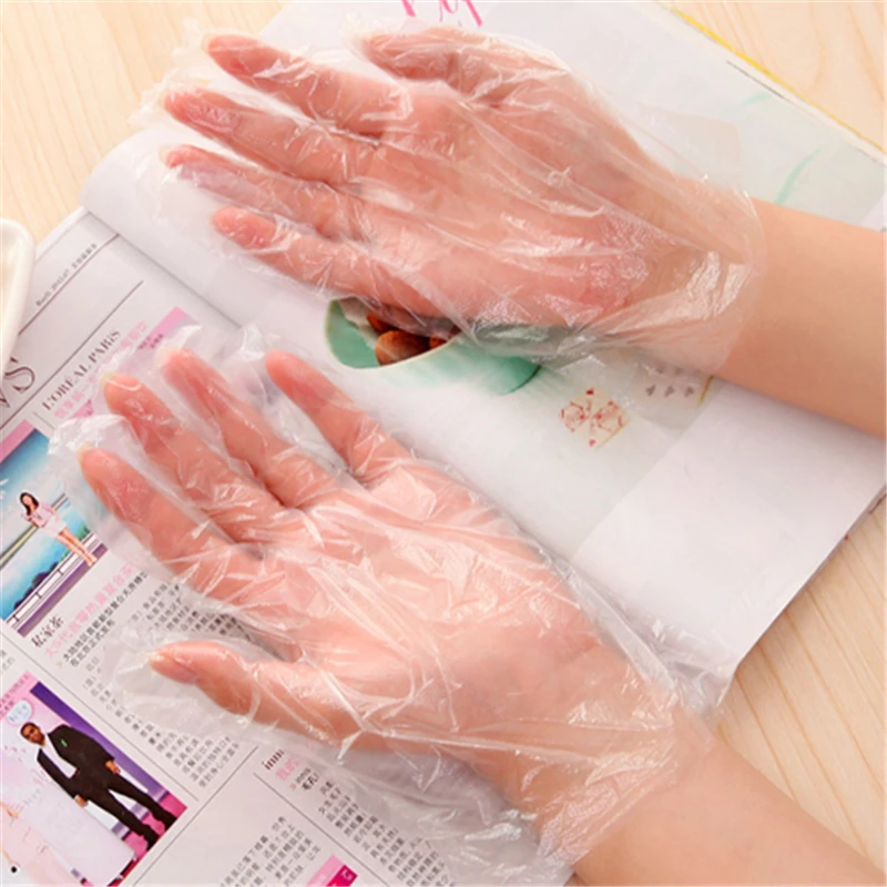 50 шт./пакет одноразовые перчатки общественного питания Еда Класс прозрачный Красота домашней чистки перчатки