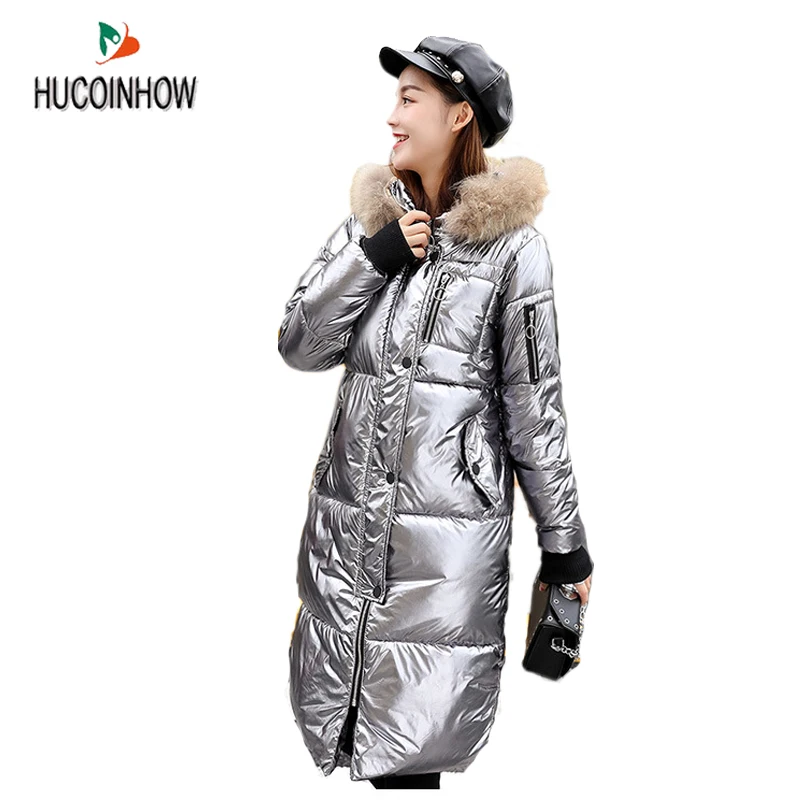 

Long Solid Winter Hooded Jacket Women Winter Jacket Warm Bright leather Ski Jackets Women Ski Suit Warm Skiing Snow Coat