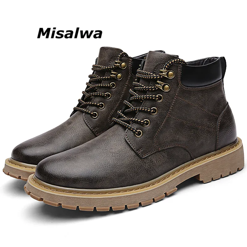 Misalwa Mens Premium Chukka Newman Boot Casual Leather Lace up Relaxed Fit Work Round Toe Boot Man Safety Brown Timber Land Shoe