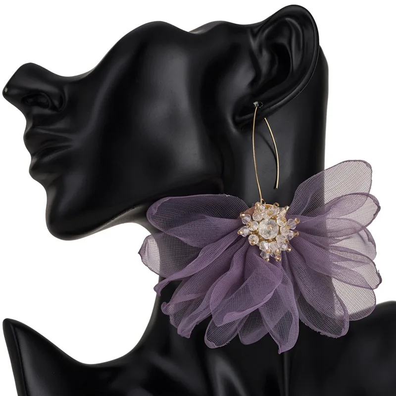 Дизайн, кружевные серьги с цветком для девочек, стразы, роскошные романтические серьги-подвески, свадебные ювелирные изделия 4M2019