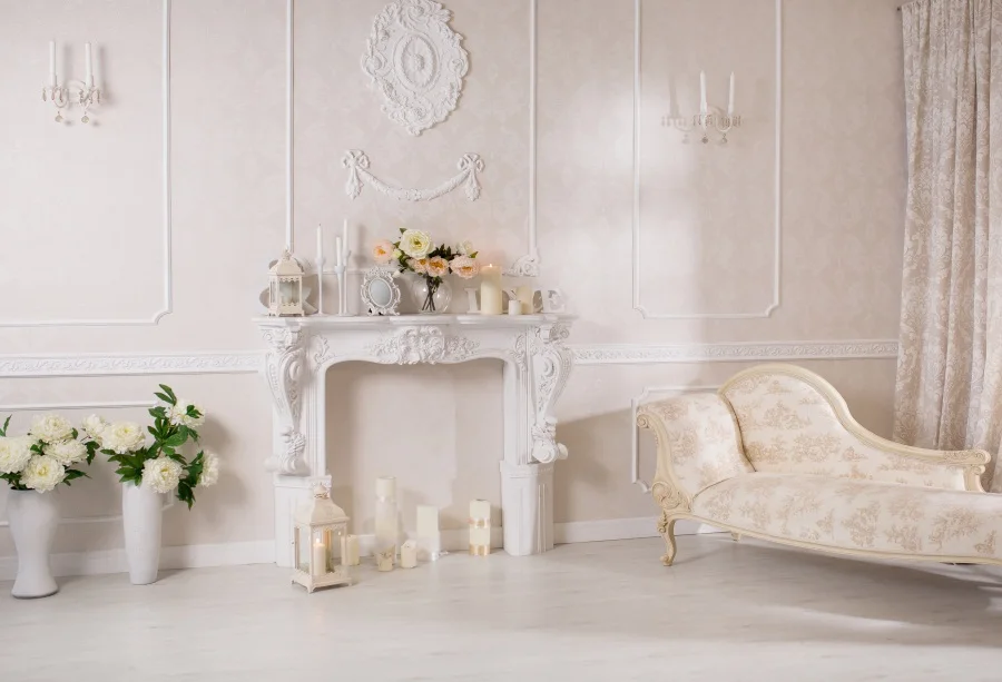 

Laeacco House Interior Fireplace Sofa Photography Backgrounds Customized Photographic Backdrops For Photo Studio