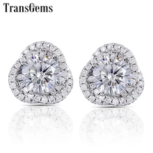 Transgems Flower Shaped Stud Earrings 14K White Gold Halo Type Center 1ct F Color Moissanite Diamond Earrings Push Back Transgems Flower Shaped Stud Earrings 14K White Gold Halo Type Center 1ct F Color Moissanite Diamond Earrings Push Back