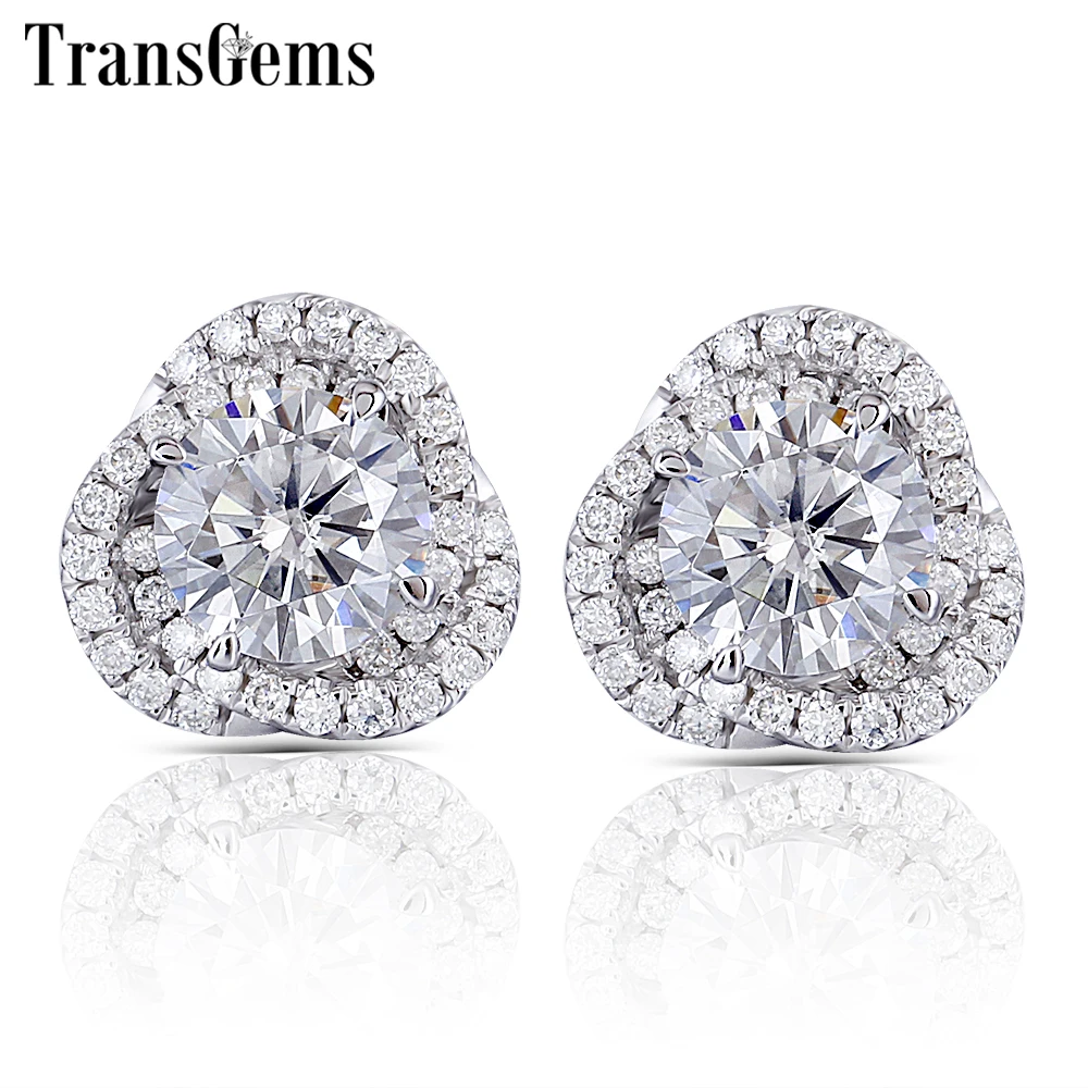 Transgems Flower Shaped Stud Earrings 14K White Gold Halo Type Cneter 1ct F Color Moissanite Diamond Earrings Push Back Transgems Flower Shaped Stud Earrings 14K White Gold Halo Type Cneter 1ct F Color Moissanite Diamond Earrings Push Back