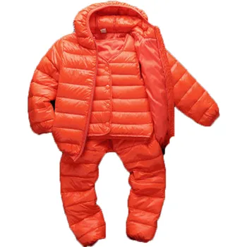 

Children Snowsuits Boys Girls Winter Clothing 3Pcs Hooded Down Jacket +Pants+Vest Overalls kids Clothes Jumpsuits Costume E204