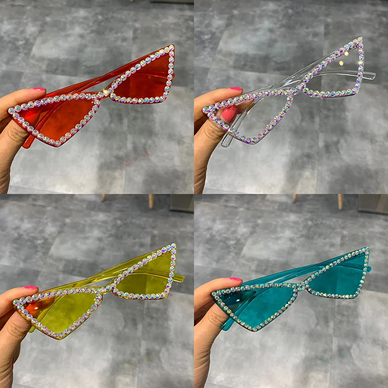 Сексуальные солнцезащитные очки "кошачий глаз" для женщин, без оправы, Ретро стиль, стразы, солнцезащитные очки для женщин, для девушек, карамельный цвет,, очки, треугольные оттенки, UV400