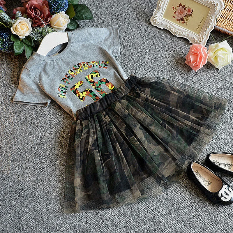 Camouflage Cool Girls Clothes Summer New Style Kids Suits for Girls