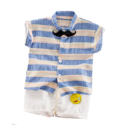 Комплект детской одежды; повседневная одежда в китайском стиле для мальчиков; рубашка с галстуком-бабочкой и бородой+ шорты; одежда для малышей; комплект одежды для малышей - Цвет: Blue