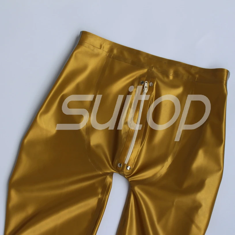 Suitop 0,45 мм латексные резиновые клееные леггинсы на молнии спереди для мужчин или женщин металлик золото и серебро