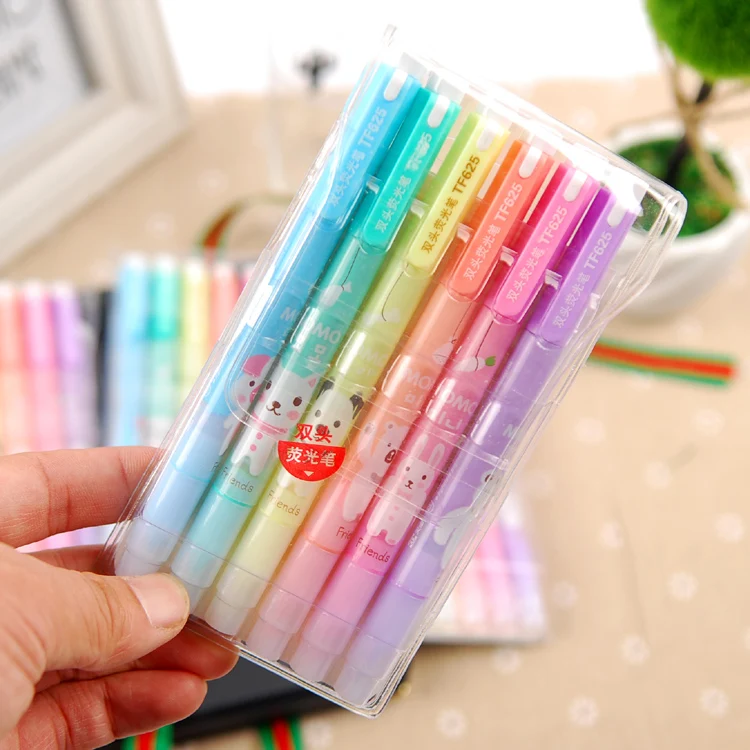 6 Pcs/Lot Cute Two Tipped Highlighter Marker Per for School Stationery & Office Supplyin