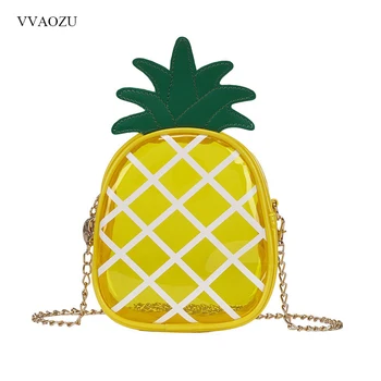 

Women Clear Transparent Summer Bags Yellow Pineapple Cute Handbag For Women Lovely Girl Chain Tote Messenger Bag Purse