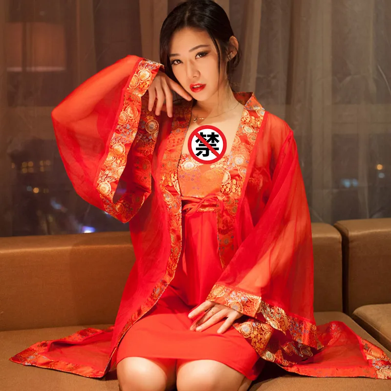 Китайский неприкрытая сексуальное женское белье красный кимоно Cheongsam костюмы