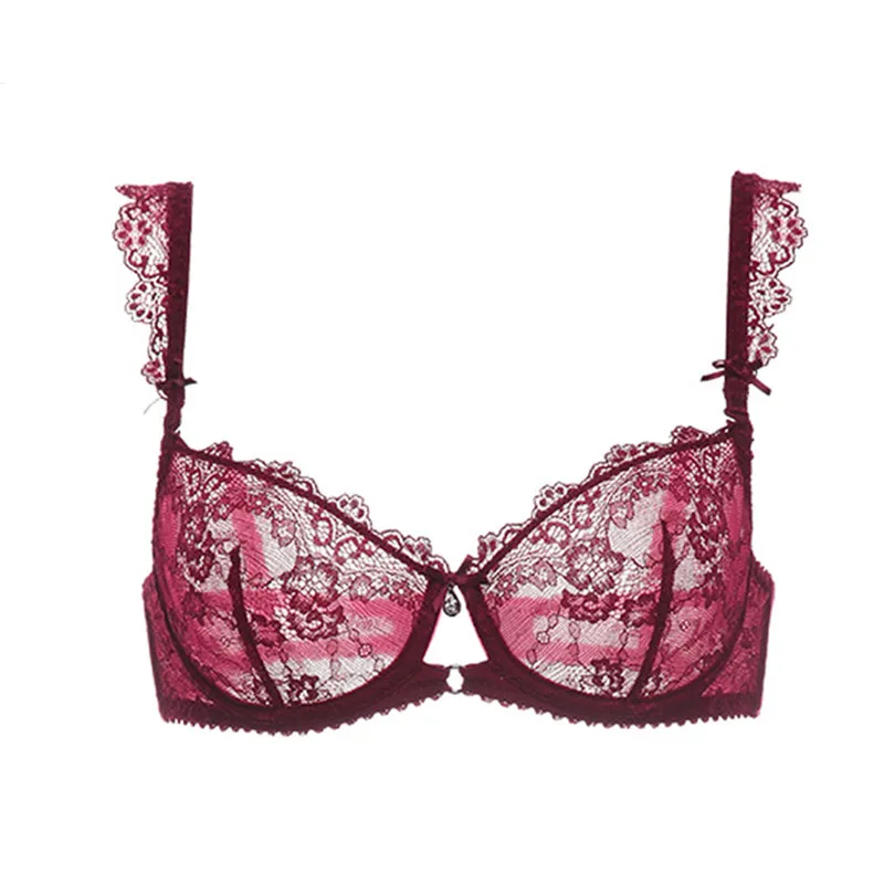 CYHWR Women Sexy Lace Floral Unlined Underwire Back Closure Transparent Lace Big Size Thin Section Bra A B C D Cup