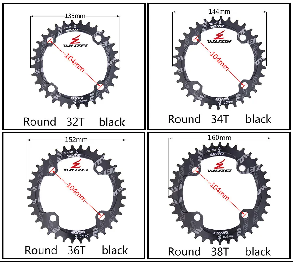 WUZEI одна скорость системы коленчатых колес кольцо узкий Широкий цепи 104BCD круглый 32T 34T 36T 38T для 11s 10s 9s 1*11 части
