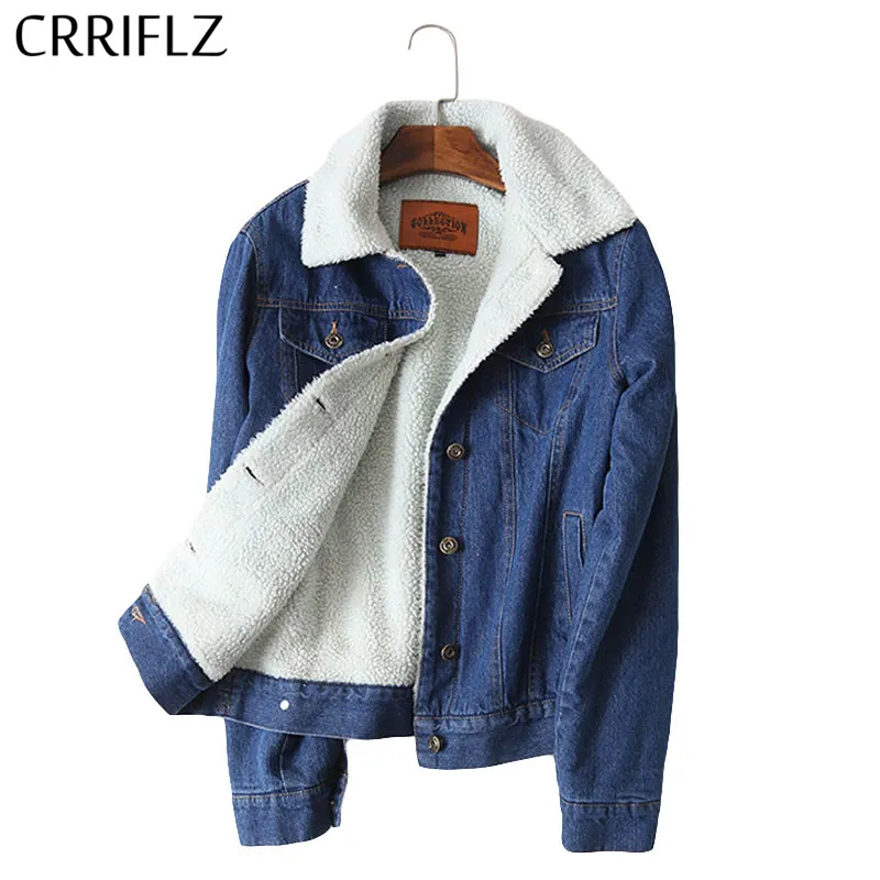 

2019 New Winter Women Lambswool Jean Coat 4 Pockets Long Sleeve Warm Jeans Coat Outwear Denim Jacket CRRIFLZ Autumn Colleciton