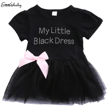 

2017 Baby Girls Dress Infant Toddler Sequined Letter Little Black Dress Princess Party Ball Gown Mesh Sundress