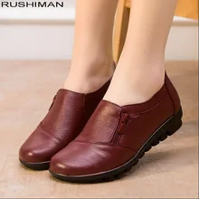 RUSHIMAN/Женская обувь из натуральной кожи на плоской подошве; женские лоферы с круглым носком; женская обувь; удобная повседневная обувь