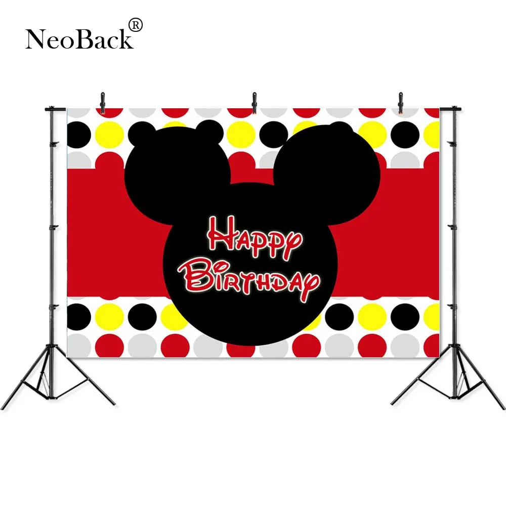 

Personalized Cartoon Mickey Mouse Custom Photography Studio Backgrounds Newborn First Birthday Party Photo Backdrops
