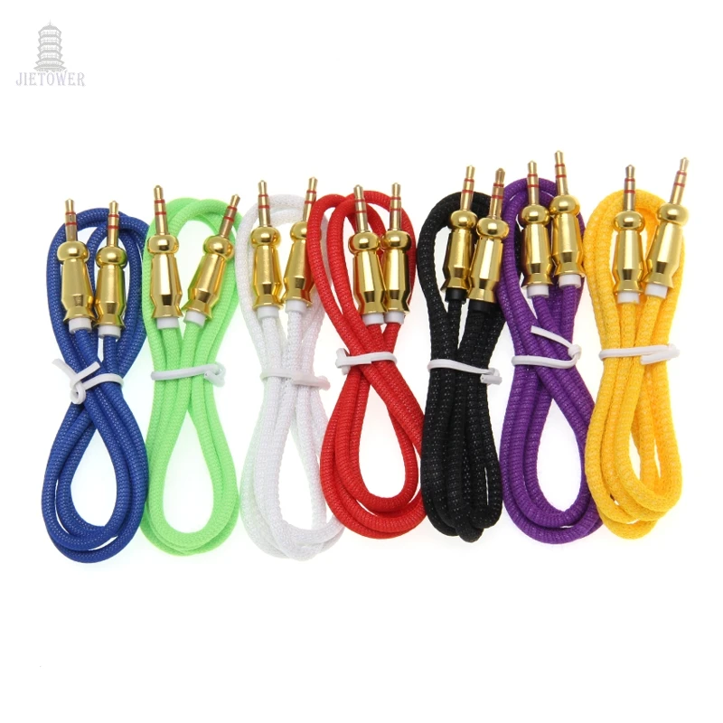 500pcs Audio Jack 3 5 mm Male Male Cloth Round gourd Audio Aux Cable For iPhone Car Headphones Speaker Wire Line Cord wholesale