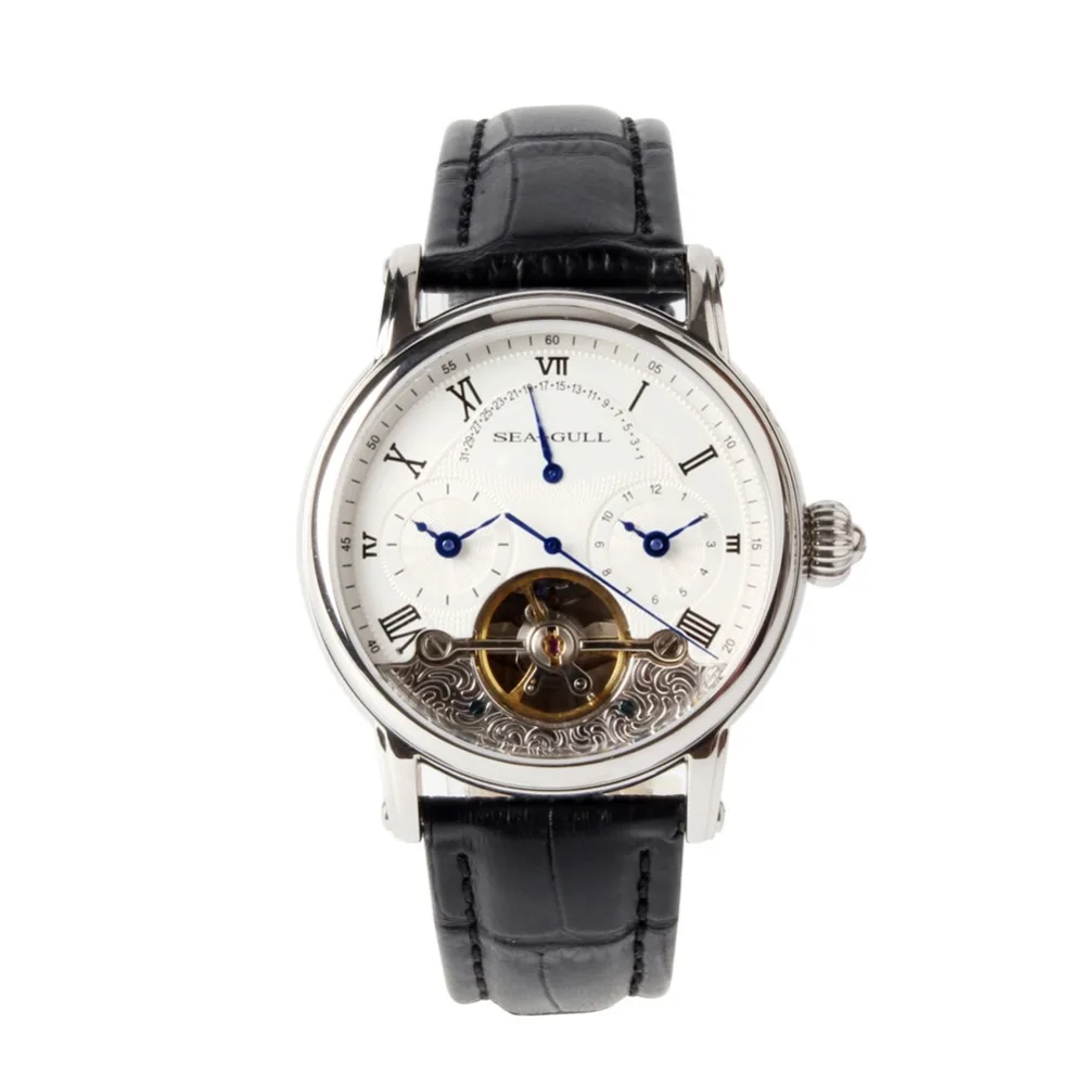 

Seagull High Complication Dual Time Zone GMT Roman Numerals Flywheel Retrograde Date Onion Crown Automatic Men's Watch 819.380