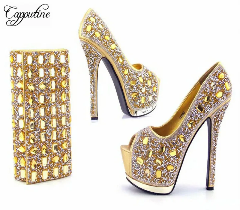 Capputine European Style Rhinestone Super High Heels font b Shoes b font And Bags Italian Ladies