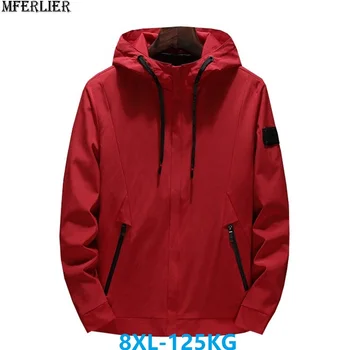 

MFERLIER autumn men jackets hooded navy blue large size big 6XL 7XL 8XL zipper casual hipster jackets korea style black coat red