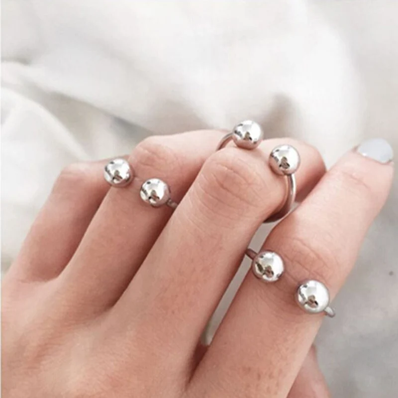 

2 Pcs/set Adjustable Rings Gold Silver Color Punk Geometric Double Ball Rings for Women Open Knuckle Joint Beads Ring Jewelry