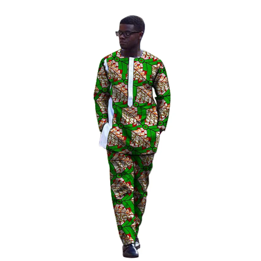 Африканский костюмы для мужчин печати комплект рубашка с брюк лоскутное Анкара брюки наборы для ухода за кожей Индивидуальные Свадебная