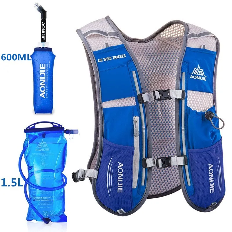 AONIJIE, мужской, женский рюкзак для бега, для занятий спортом на открытом воздухе, для бега, походов, марафона, фитнеса, гидратационный жилет, 600 л, сумка, мл, чайник - Цвет: Blue