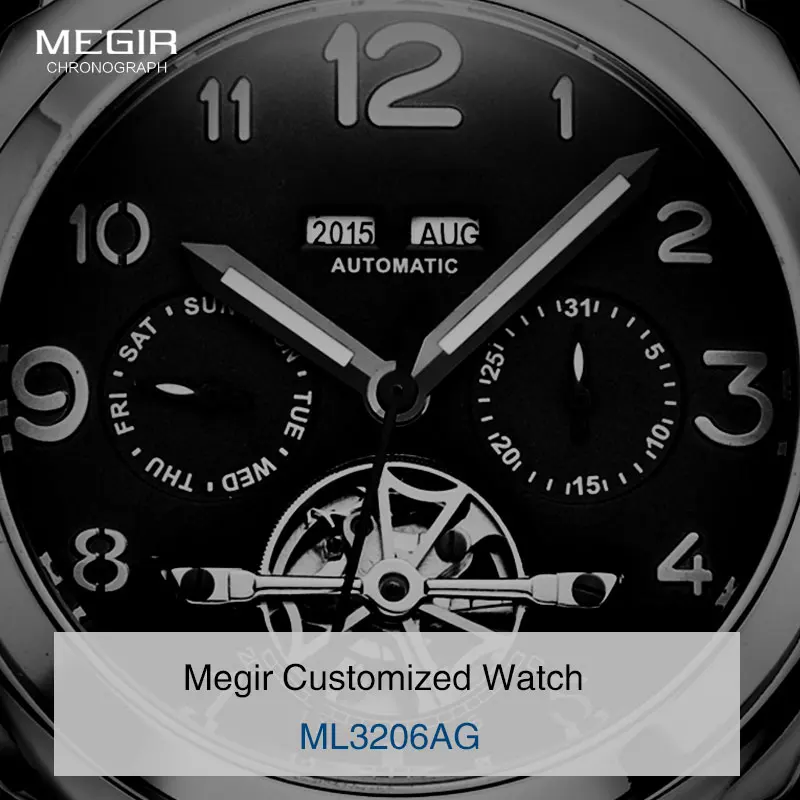 Megir роскошные мужские армейские брендовые механические часы, модные мужские кожаные Наручные часы, мужские часы с скелетом 3206AG
