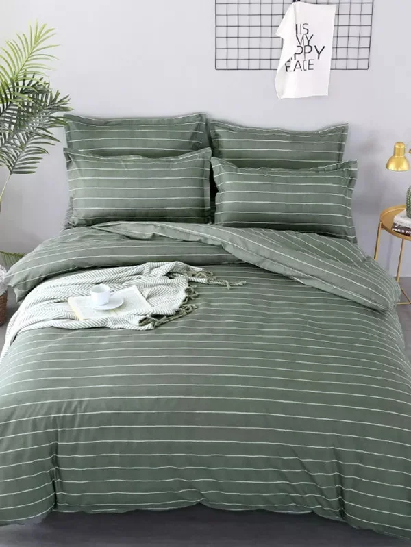 Dark Green Stripe Pattern Duvet Cover Geometric Pattern Bed