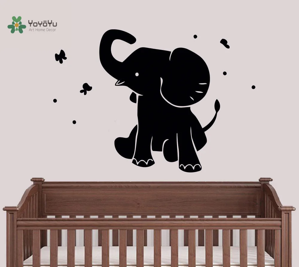 

YOYOYU Vinyl Wall Decal Cute Elephant Butterfly Cartoon Animal Funny Kids Room Home Decoration Stickers FD563