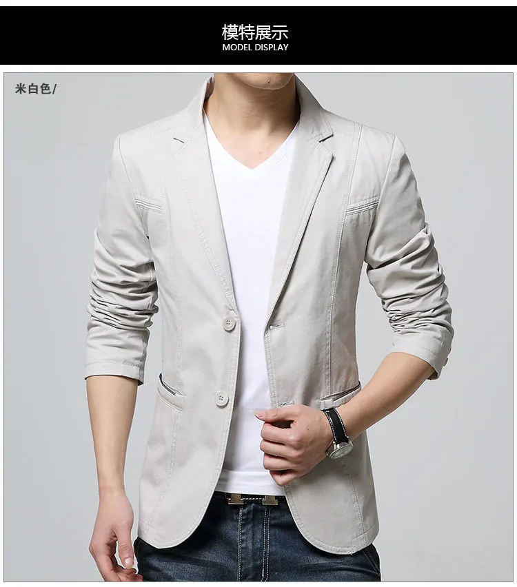 Новинка, мужской повседневный деловой пиджак, черный, бежевый, хаки, Мужской Хлопковый пиджак, корейский приталенный пиджак, мужской пиджак размера плюс 4XL 5XL