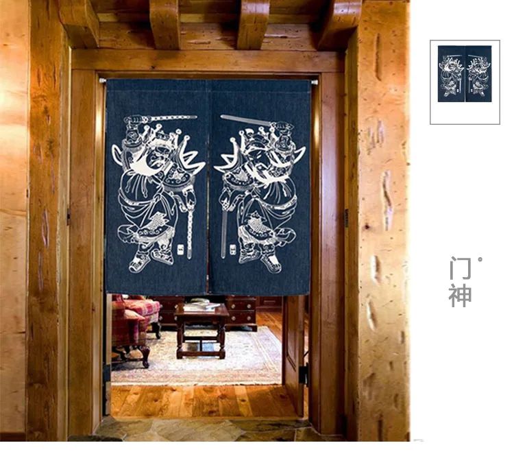 Image Printed cloth curtain country classical ethical wind partitio ndoor god Chinese style porch hang Japanese kitchen decoration