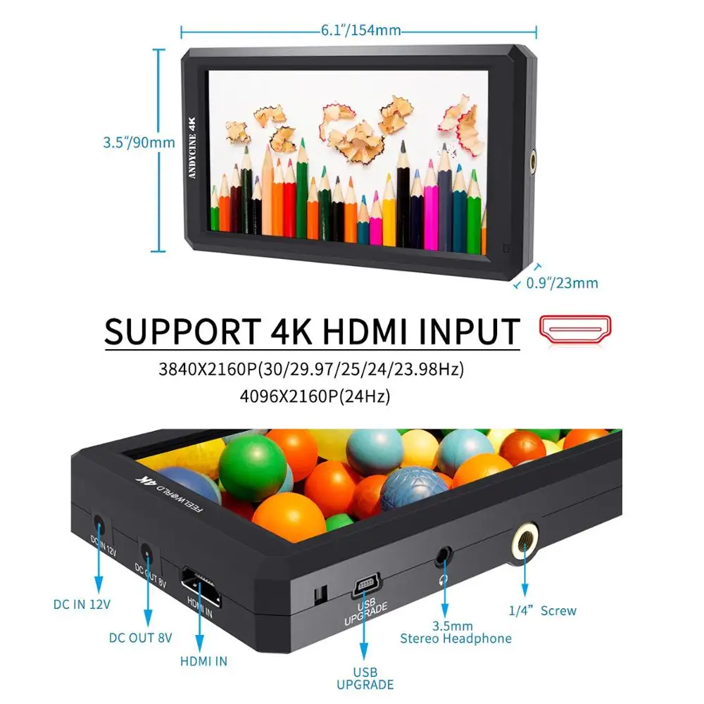 FEELWORLD F6 5,7 дюймов FHD ips на камере 4K HDMI монитор с Поворотный кран и 8 В DC Выход питания