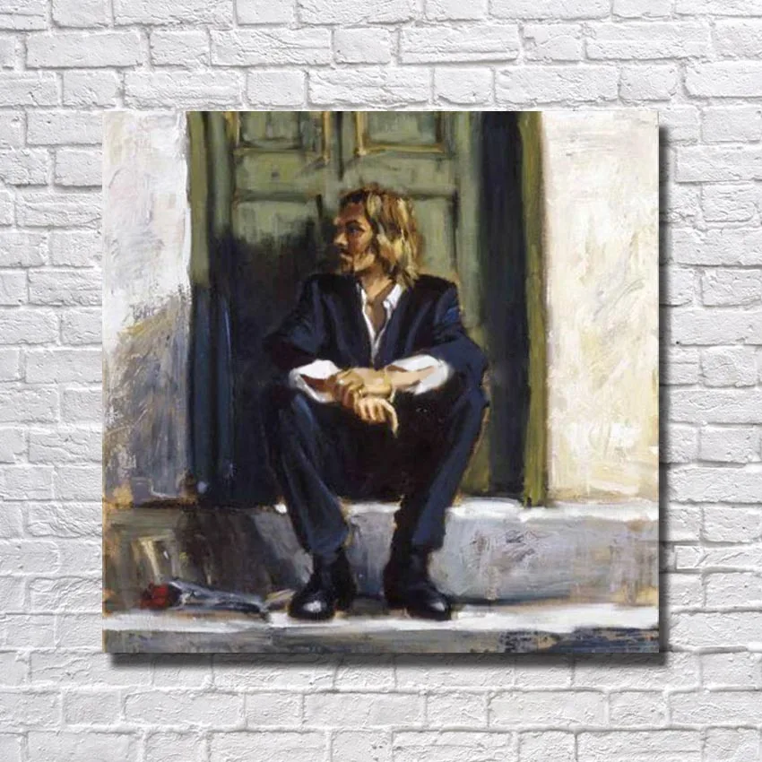 

Old man sitting in front of door still life scenery canvas art paintings for living room decor .