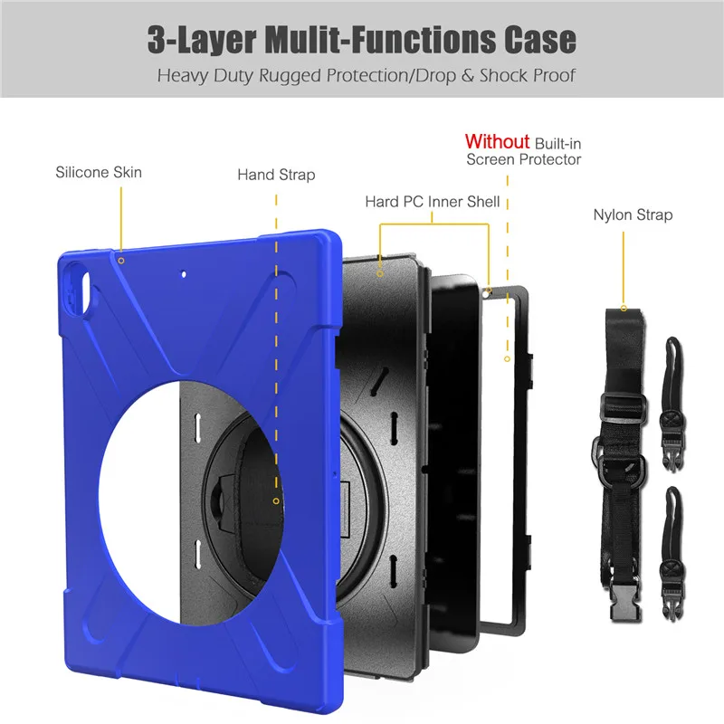 Cqhseedings case for apple iPad pro 12.9 tablet 360 rotating stand silicon+PC cover Shockproof with shoulder strap A1876