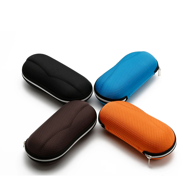 

Brand Designed Fashion Zipper Sunglasses Cases Peanut Shape Black Blue Brown Orange Sun Glases Boxes With Cleaning Cloth CS004CJ