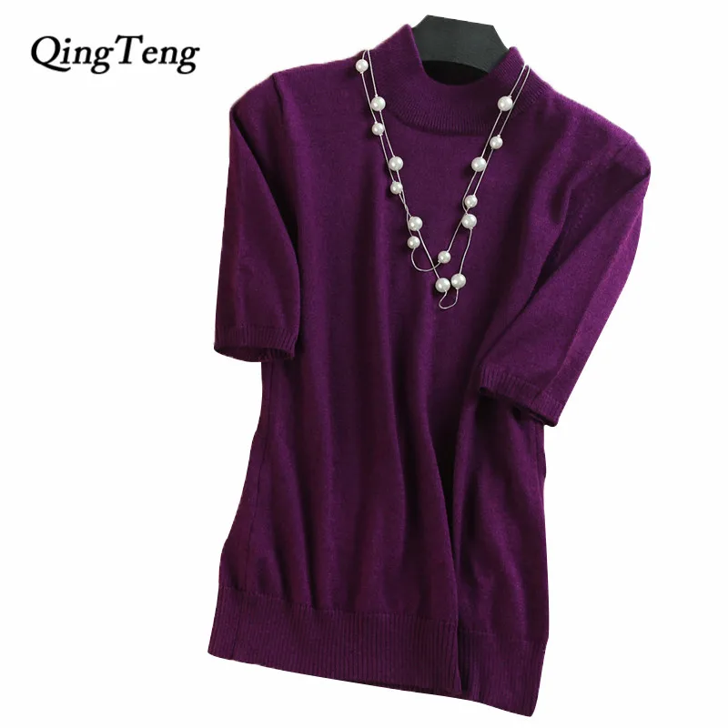 2017 Women's Cashmere Turtleneck Short Sleeve Knitted Pullover Tee Base T Wool Cashmere Brand Sweater Women Jumper