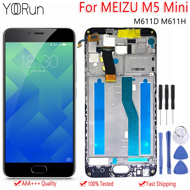 

AAA Quality 5.5 Inch For MEIZU M5 Mini LCD Display Touch Screen With Frame Digitizer Assembly For MEIZU M611D M611H Replacement